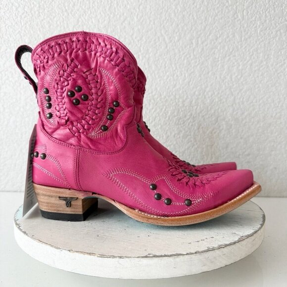 Lane COSSETTE Womens Cowboy Booties 6.5 Western Cowgirl Short Boots Pink Leather - Picture 2 of 12
